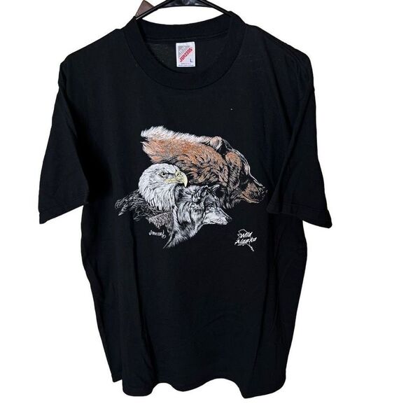 VTG Wild Alaska Eagle Bear Wolf T Shirt USA Large - Picture 1 of 4